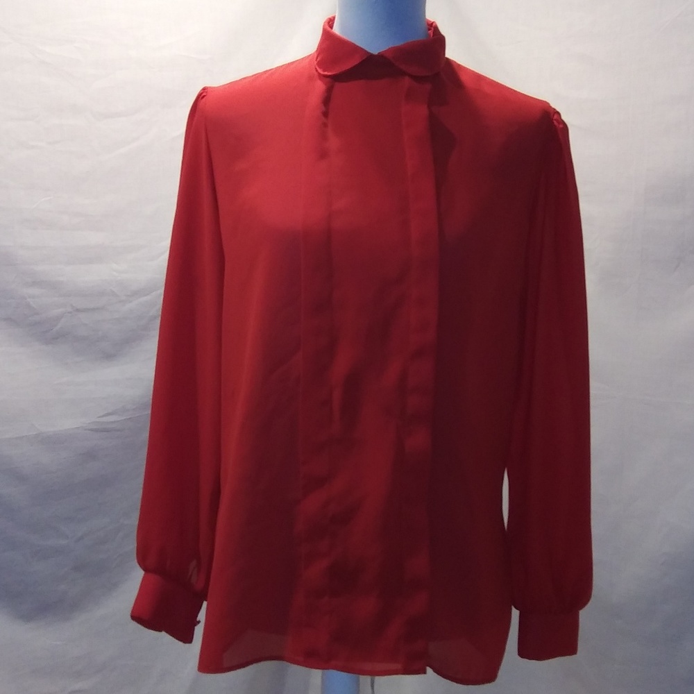 Laura Mae Vintage Red Sheer Long Sleeve Blouse